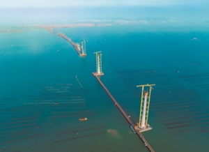 粤港澳大湾区跨海工程黄茅海跨海通道项目：高栏港大桥主塔突破200米